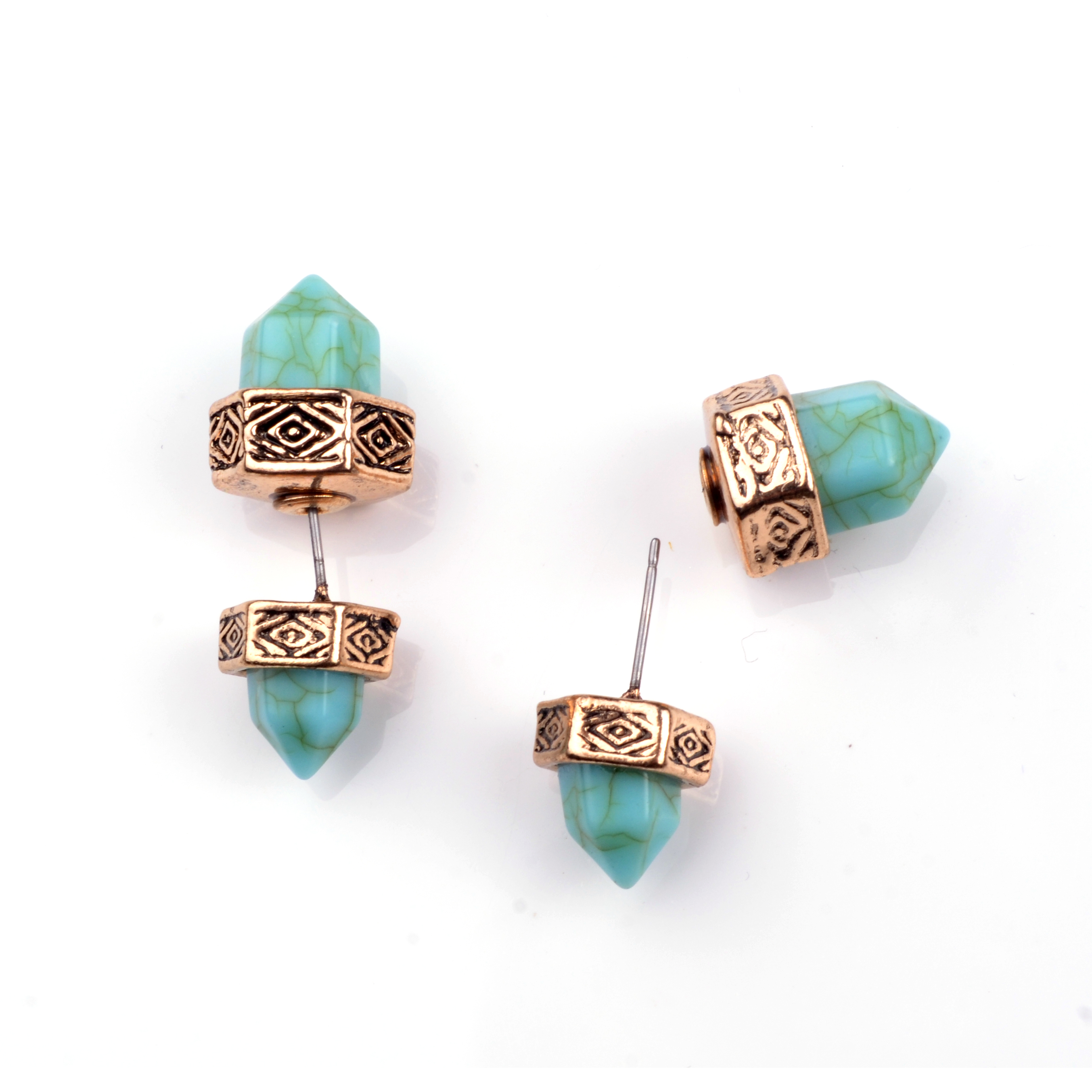 Turquoise double-sided earrings accessories men and women gold and silver stainless steel fashion glamour designer earrings