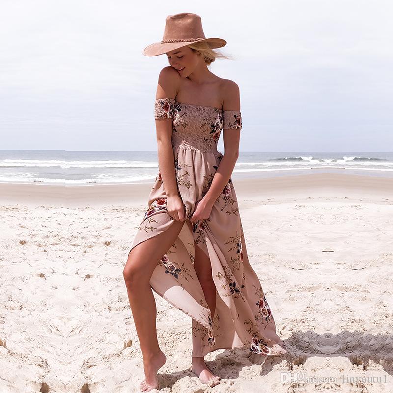 2020 casual dresses Boho style long dress women Off shoulder beach summer dress new year Vintage chifon white maxi dress vestidos de festa