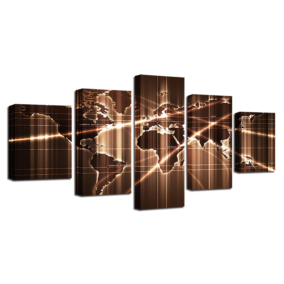 Modern Canvas HD Prints Poster Office Wall Art Abstract Pictures Framework 5 Pieces World Map Paintings Living Room Home Decor No Frame