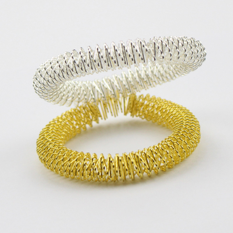 Tcare 2Pcs/Lot Silver Body Massage Supplies Relaxation Stainless Steel Wrist Hand Massager Ring Acupuncture Bracelet Health Care C18122801