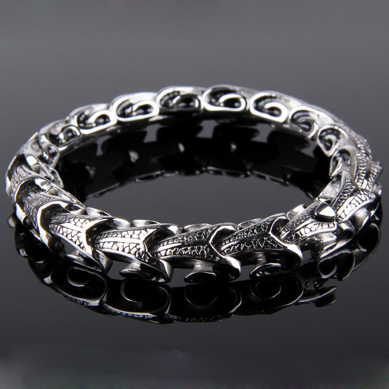 Snake Shape Pattern Chain Bracelet Men's Ancient Silver 316L Stainless Steel Titanium Steel Bangle Jewelry