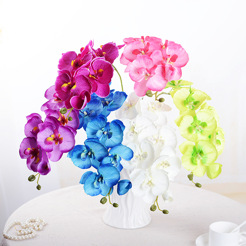 

Fashion 1 piece Artificial flower 8 small phalaenopsis Simulation single branch Interior decoration Plastic fake flower, Blue