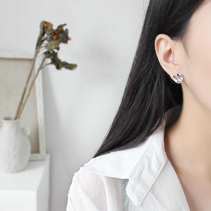 New Geometric Round Stud Earrings For Women Student Authentic 925 Sterling Silver Irregular Concave Convex Earring