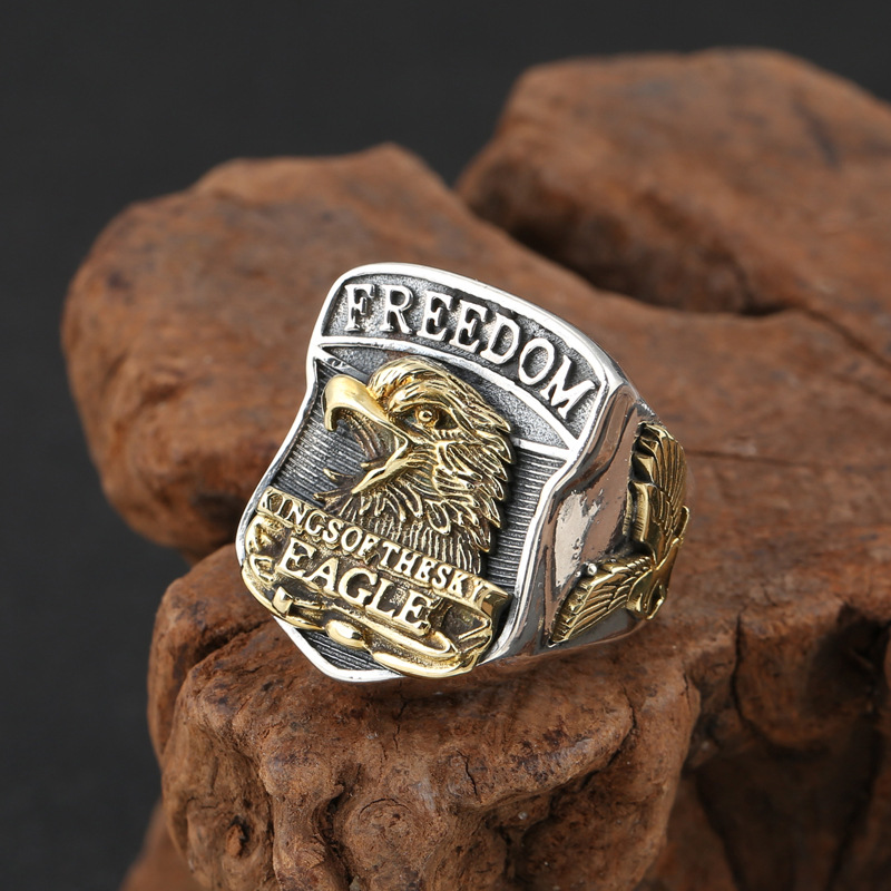925 sterling adjustable eagle band rings for men American Europe antique handmade designer punk gothic Luxury jewelry accessories gifts