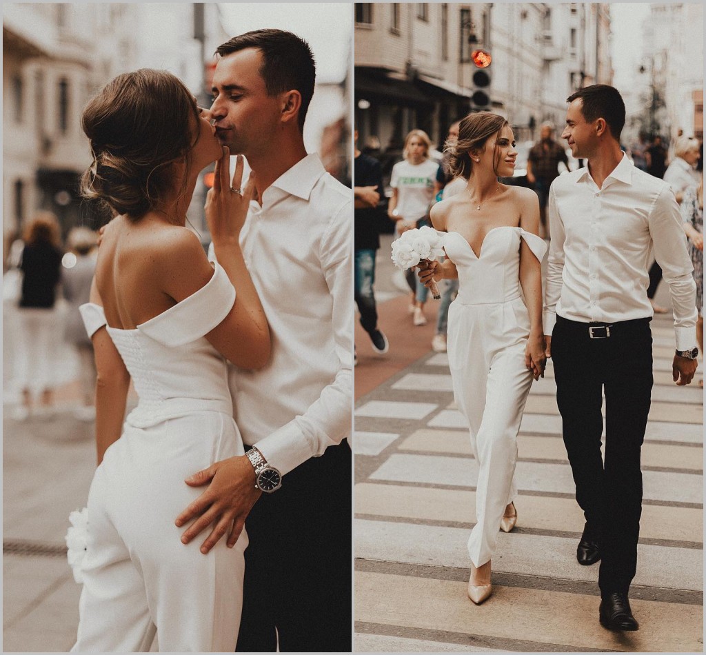 beach off shoulder wedding dresses jumpsuits satin pants custom bridal gowns plus size party dress robe de marie