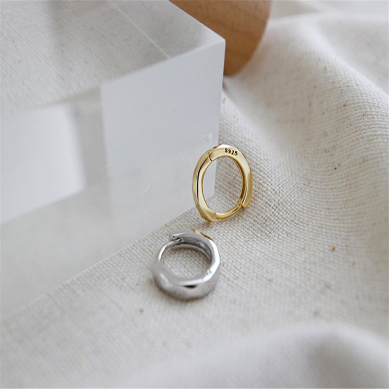 Authentic 925 Sterling Silver Jewelry New White Gold /18K Gold Color Mini Geometric Round Circle Earrings Statement Hoop Earring