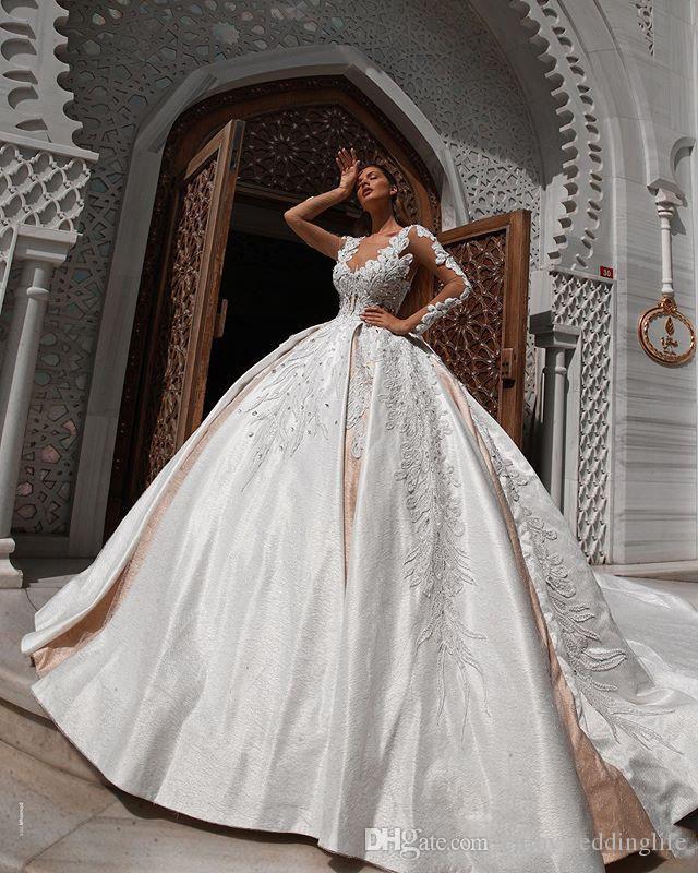 Ball Gown Sparkly Dresses Sequins Beads Off Shoulder Long Sleeve Sweep Train Puffy Wedding Dress Bridal Gowns s