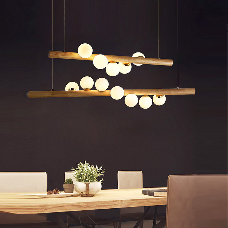 Wood White Glass Ball Led Pendant Lamps Dining room Hanglamp G4 Bulb Coffee Shop Bar chandelier Home Luminaire Nordic Lamp