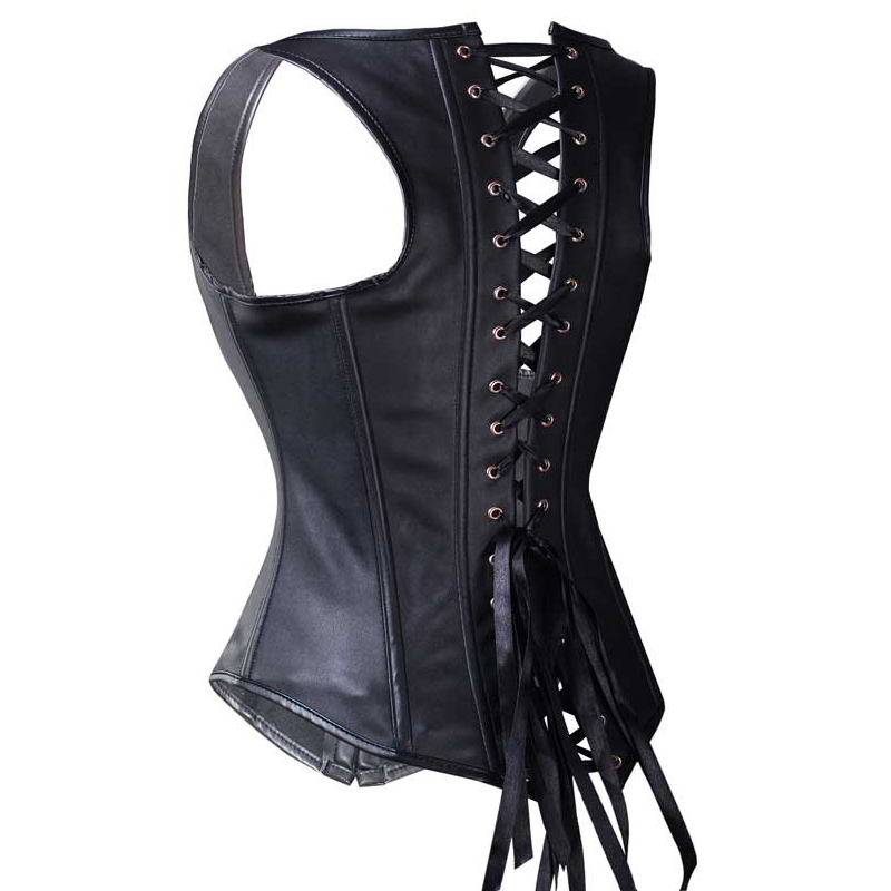 Plus Size S-6XL Women Sexy Black Vest Lace Up Satin Halterneck Underbust Waist Cincher Corset Bustier Body Shaper Gothic Slim Vest Corset