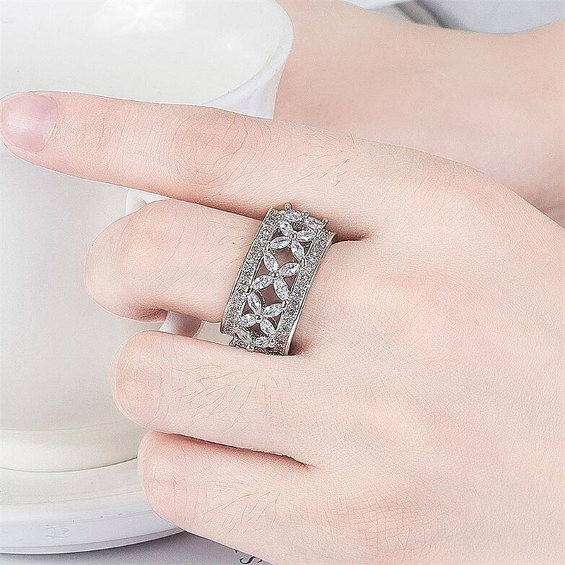 Classical Top Selling Fashion Jewelry 925 Sterling Silver Marquise Cut White Topaz Gemstones CZ Diamond Party Women Wedding Band Ring Gift