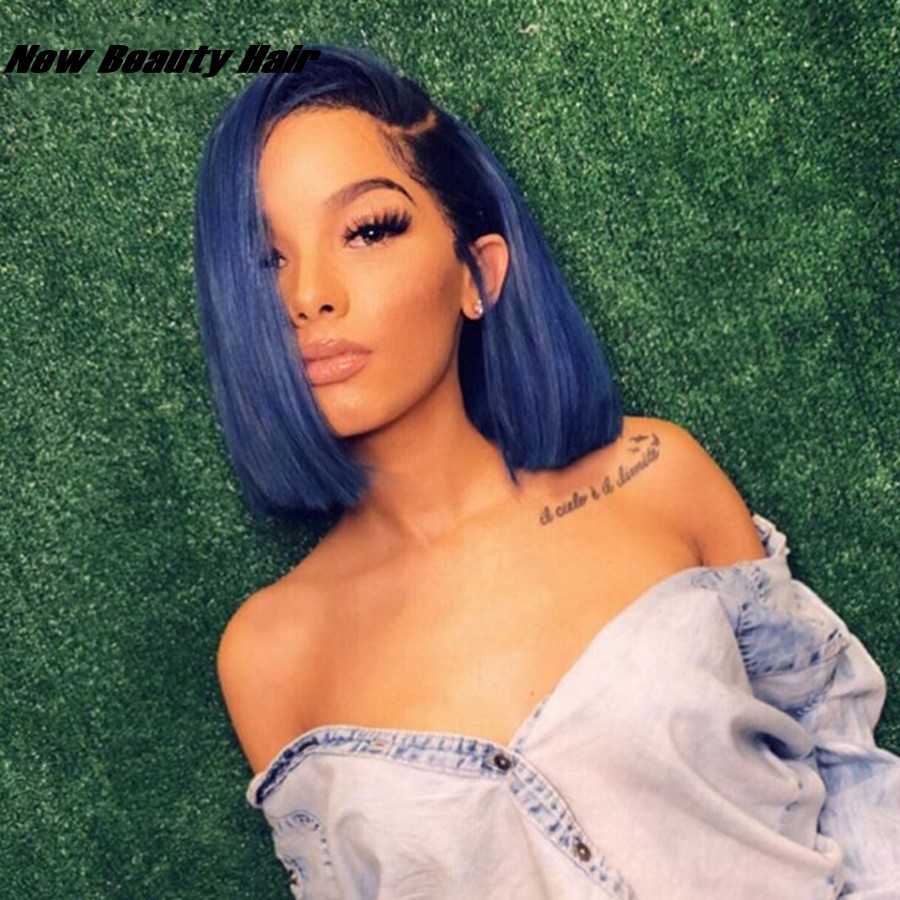 Hot Popular Natural Looking Blue Short Bob Side Part Synthetic Wigs with baby hair Lace Front Wigs for Black Women cosplay party