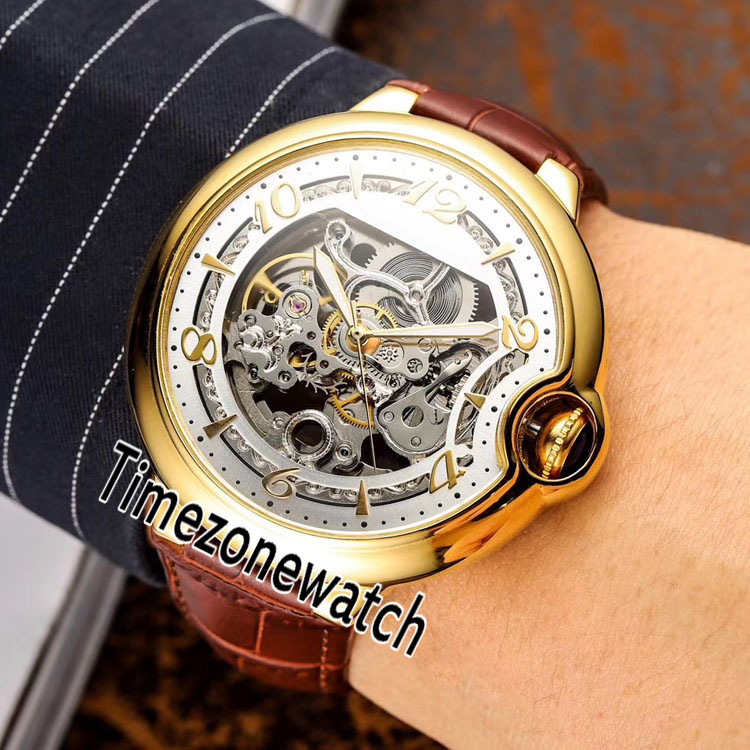42mm Tourbillon Automatic Mens Watch Yellow Gold White Skeleton Dial Big Number Markers Brown Leather Strap Watches Timezonewatch E107b2, Customized waterproof service
42mm Tourbillon Automatic Mens Watch Yellow Gold White Skeleton Dial Big Number Markers Brown Leather Strap Watches Timezonewatch E107b2, Customized waterproof service