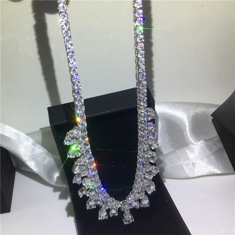 vecalon Stunning Water Drop Necklace Full Diamonds Cz White Gold Filled Party Necklace for women Bridal Wedding accessory Jewelry