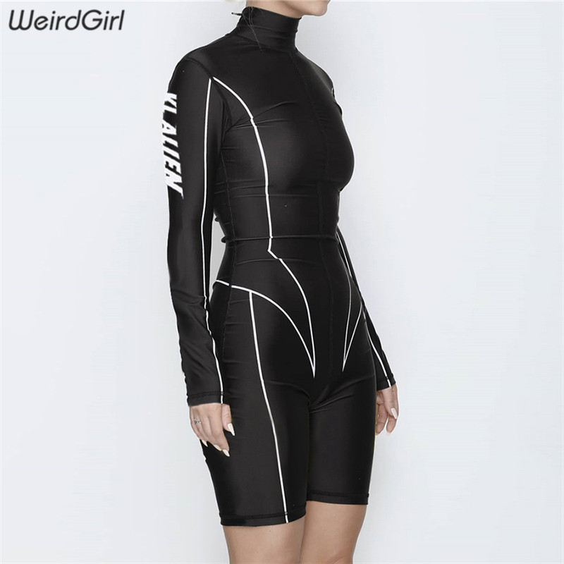 Weirdgirl Women Playsuits Fitness Casual Long Sleeve Female Jumpsuits And Rompers Letter Skinny Slim Sportswear Bodysuits New Y190502