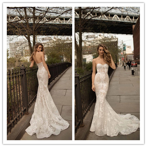 Berta Full Lace Mermaid Wedding Dresses Sweetheart Neck Illusion Bodice Sweep Train Sexy Open Back Appliqued Bridal Gowns, White
Berta Full Lace Mermaid Wedding Dresses Sweetheart Neck Illusion Bodice Sweep Train Sexy Open Back Appliqued Bridal Gowns, White