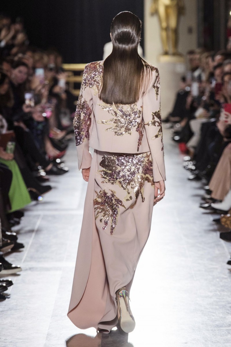 elie saab side split evening dresses with jacket jewel neck sequined beads prom gowns satin long sleeve party dress