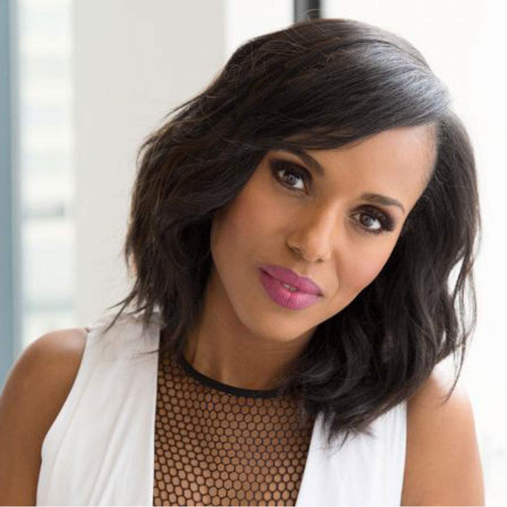 Pretty Charming Dark Brown Short Natural Casual Wavy loose wave Side bangs hair wigs for black women 14 Inches (Dark Brown-643)