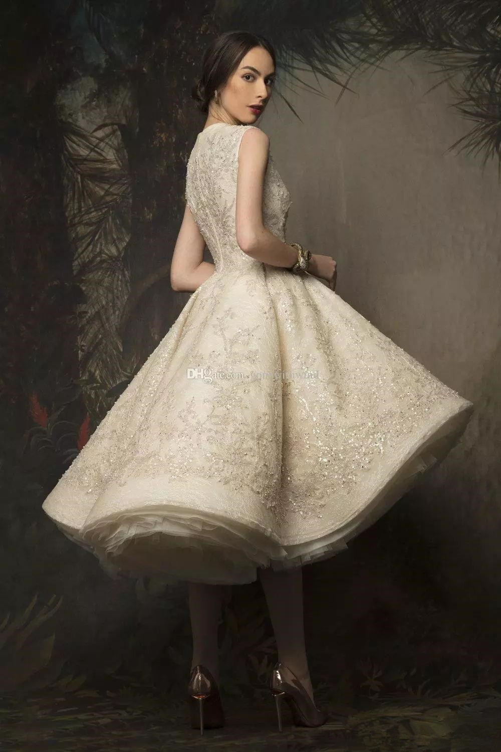 Krikor Jabotian Short Prom Dresses High Low Jewel Neck Lace Beaded A Line Evening Gowns Vestidos De Festa