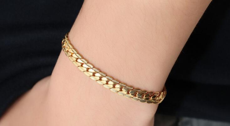 new 6 mm1821cm Luxury men039s Gold Bracelet plated 18K Gold Bracelets for men women Jewelry Couple Bracelet