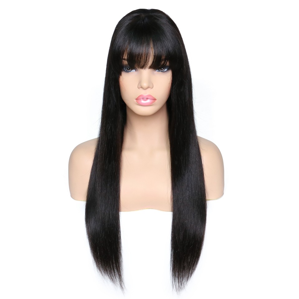Fashion Black wig Long Straight Hair Lace Wigs Glueless Heat Resistant Synthetic Lace Front Wig with Bangs for Black Women