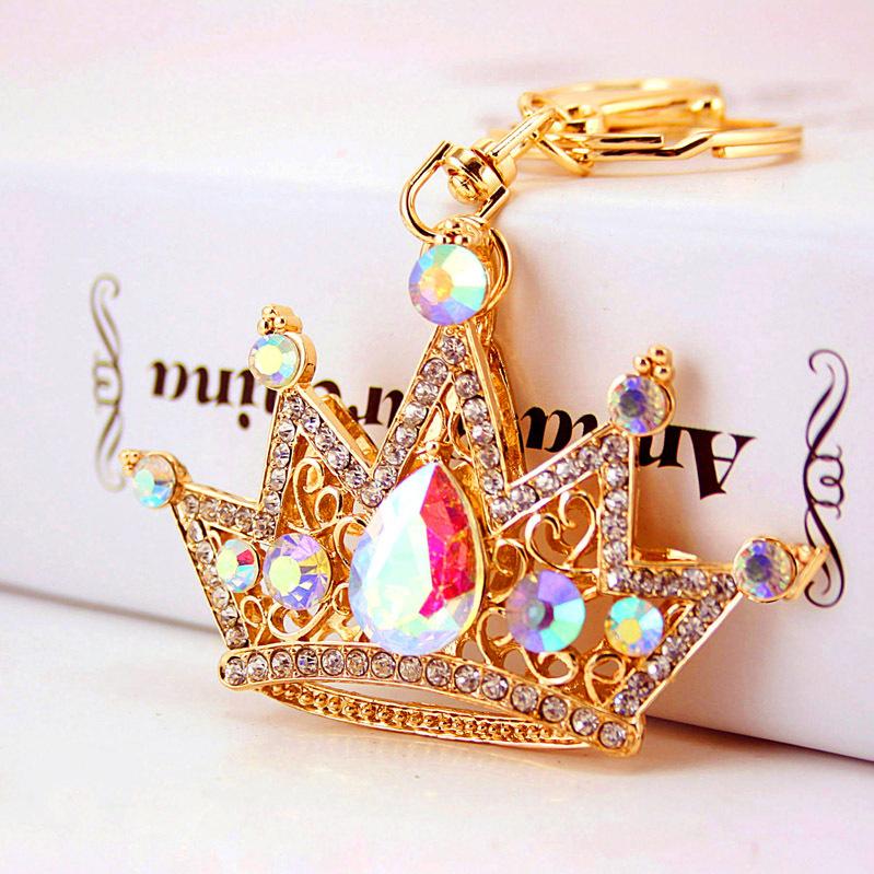 Crown Pendant Key Chains Gold Tone Alloy Crystal Rhinestone Royal Fashion Ornament Car Keyring Ring Keychains Party Gifts 48 *72mm