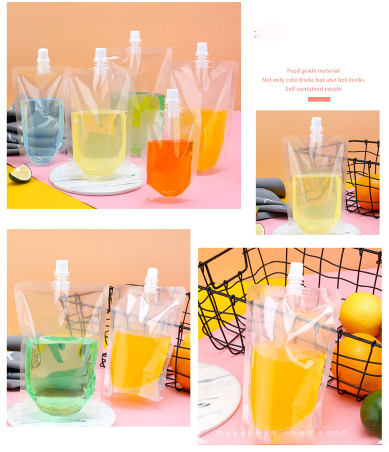 Plastic Clear Drink Pouches No Leakage Drink Reusable Juice Bags Stand up Disposable Drink Pouch Smoothie Bag for Freezing Juice