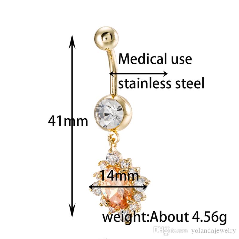 Crystal Dnacing Belly Ring for Girls 18K Yellow Gold Plated CZ Body Piercing Navel for Grils Women P0176