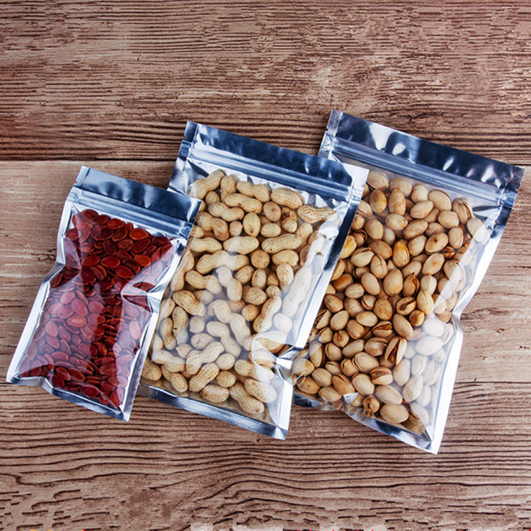 100PCS Clear Front Silver Aluminum Foil Zip Lock Packaging Bags Resealable Heat Sealing Snack Coffee Beans Powder Sugar Cereals Beaf Gifts Storage Zip