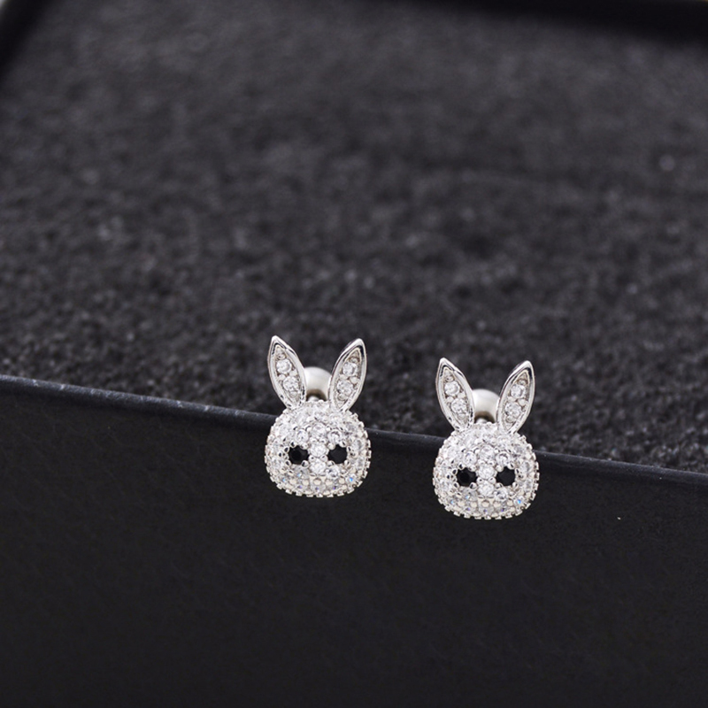 Bling Zircon Cute Rabbit Animal Screwback Stud Earring Ear Bone Nail Jewelry No Fading No Allergies Safe Sleeping Without Picking