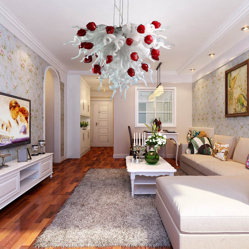 White and Red Blown Lamp Chandelier House Decoration Living room modern led chandeliers Long Chain Adjustable Fixture