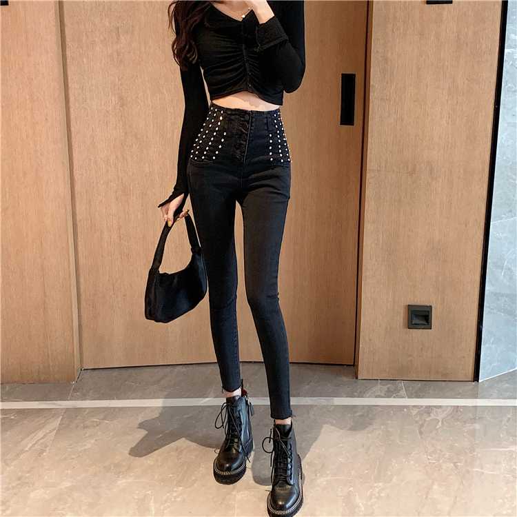 New Gothic Rock Punk Women Black Sexy Fashion Female Trousers Elastic High Waist Rivet Patchwork Pencil Pants
New Gothic Rock Punk Women Black Sexy Fashion Female Trousers Elastic High Waist Rivet Patchwork Pencil Pants