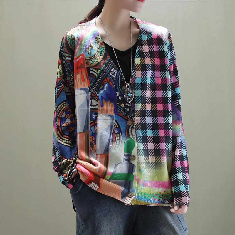 2020 Spring Autumn jackets Women Knitting Large size All-match Tops New V-Neck Print Casual Loose Female Coat Retro Tops, Photo color
2020 Spring Autumn jackets Women Knitting Large size All-match Tops New V-Neck Print Casual Loose Female Coat Retro Tops, Photo color