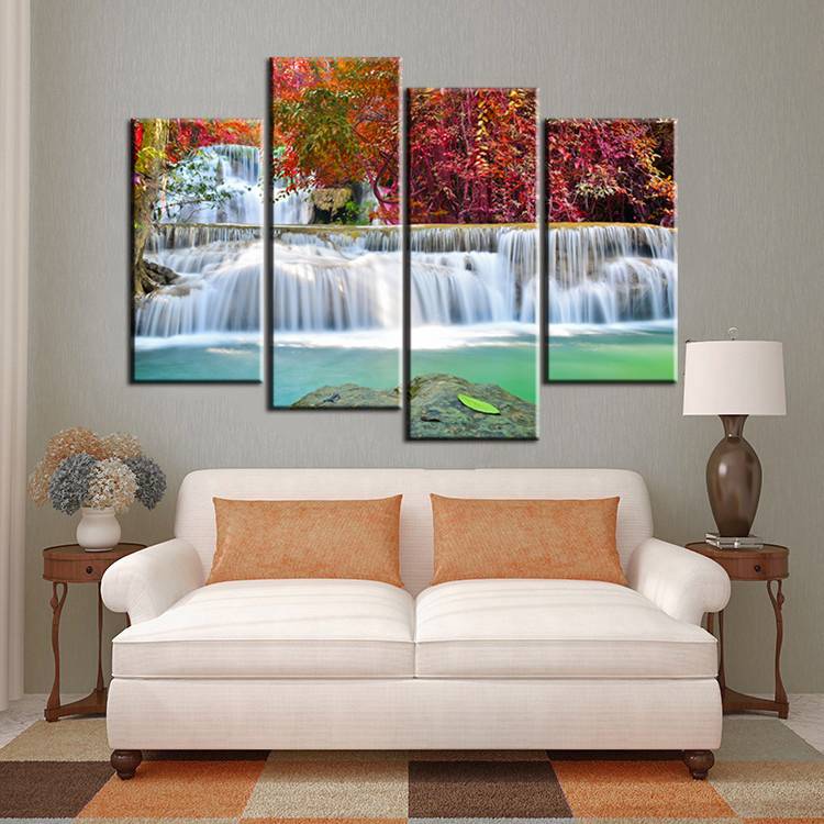 Wall Art Picture Unframed Canvas Painting Red Trees and Two Falls Home Decor