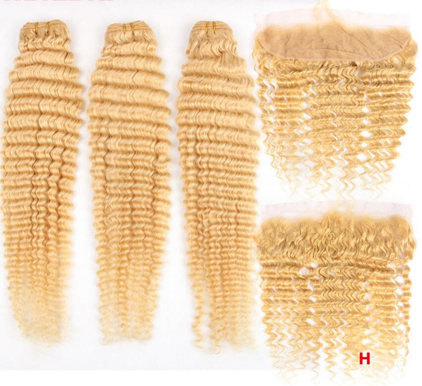 Brazilian Deep Wave 613 Blonde Human Hair Bundles With Closures Frontals Honey Platinum Virgin Hair