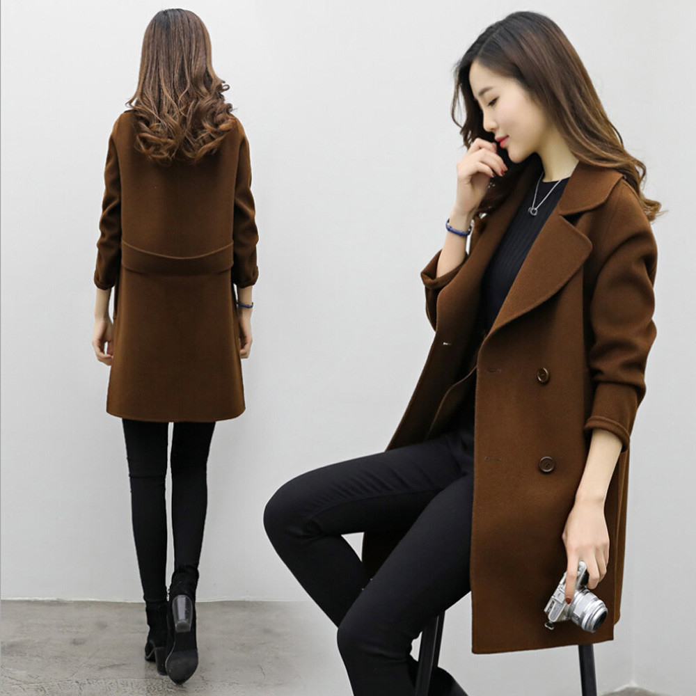 Long Wool Warm Coat Women Button Solid Button Woman Black Long Coats Winter Warm Windproof Overcoats Fashion Female Blends T190903