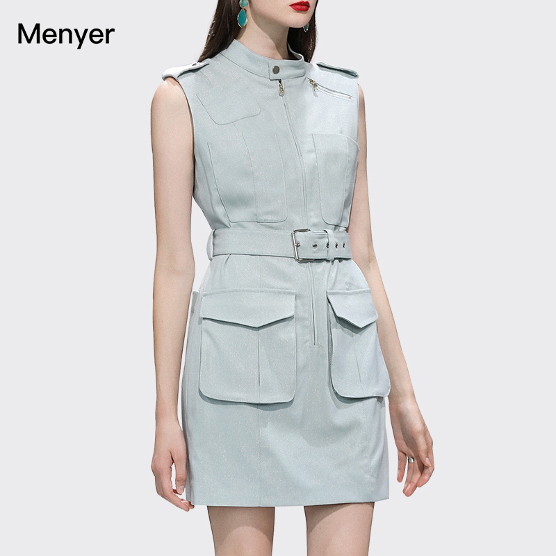 Menyer Temperament Sleeveless Dress Womens 2019 Autumn New Fashion & Casual Belt Slimming Western Style Womens Skirts-