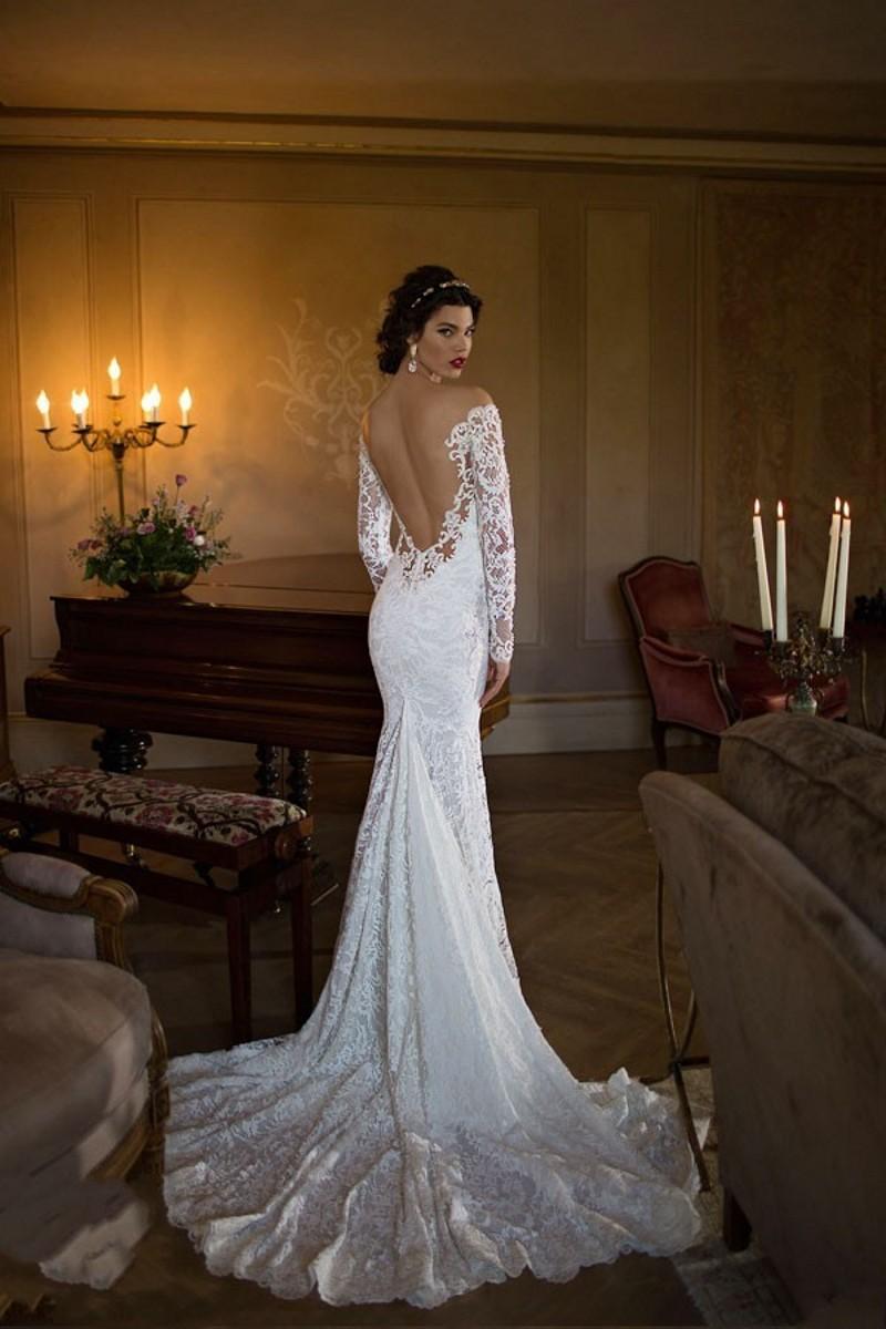 Long Party Evening Dresses beige lace long sleeve v-neck lace mermaid bride Berta 2020 New lace the Bohemian dress sexy evening gown