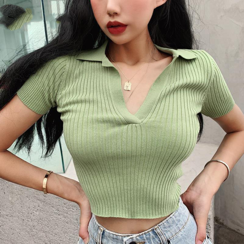 Vintage green white polo shirt women short sleeve cropped top streetwear korean style v neck knitted polos mujer
Vintage green white polo shirt women short sleeve cropped top streetwear korean style v neck knitted polos mujer