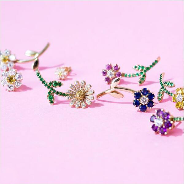 2024 spring new arrived jewelry earring for girl women Bloom flower leaves green rainbow cz paved trendy jewelry