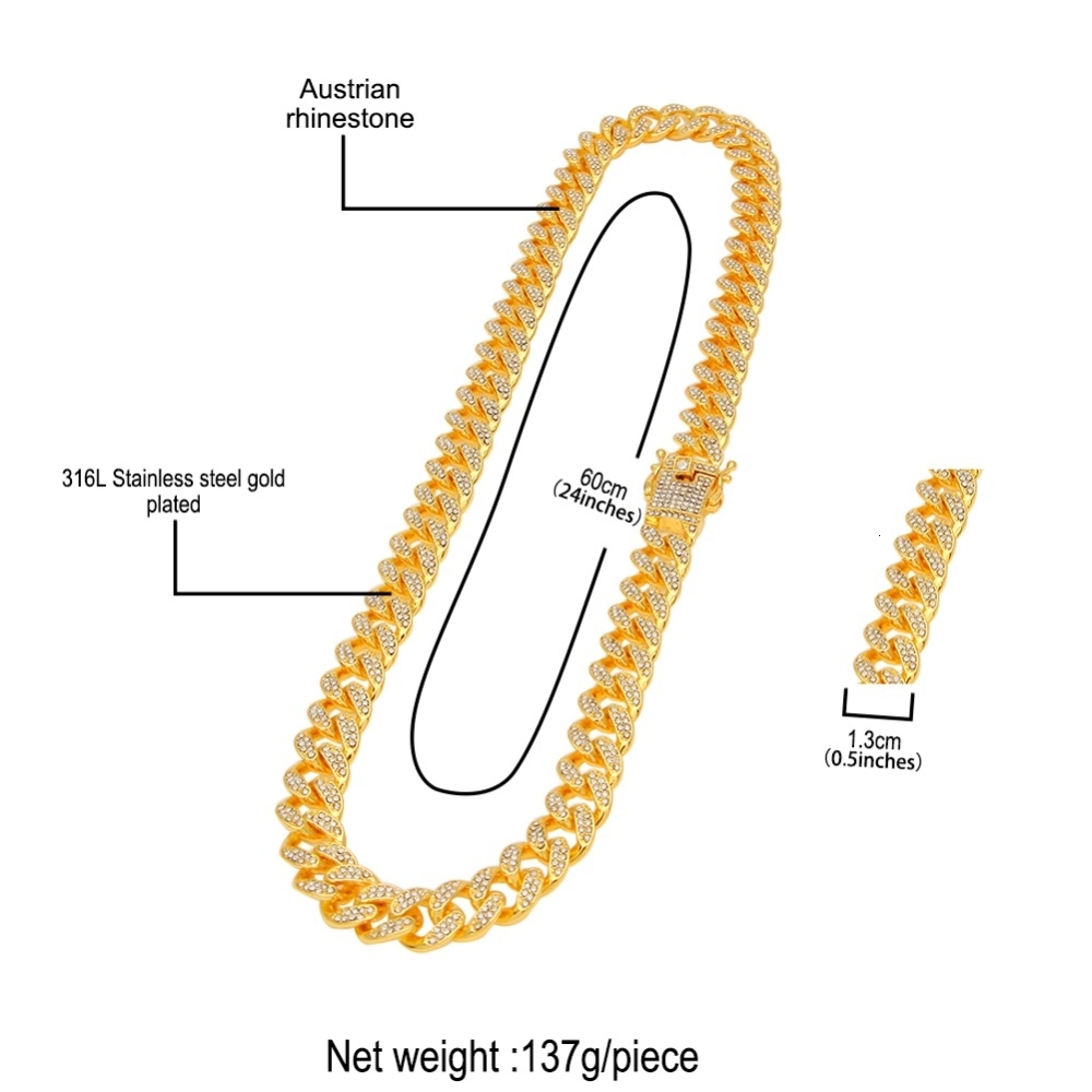 13mm Men's Crystal Cuban Link Chain Hip Hop Long Necklaces for Men Gold Silver Color Heavy Iced Necklace Choker Bling Jewelry V191128