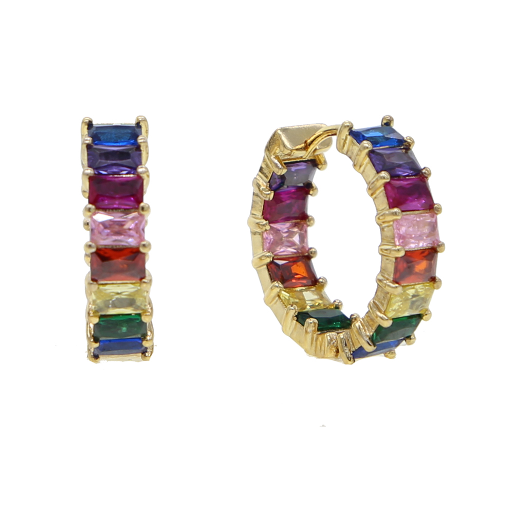 new fashion cubic zirconia baguette stones hoop ear earrings women shinning wedding earring delicate colorful rainbow mini cz earring