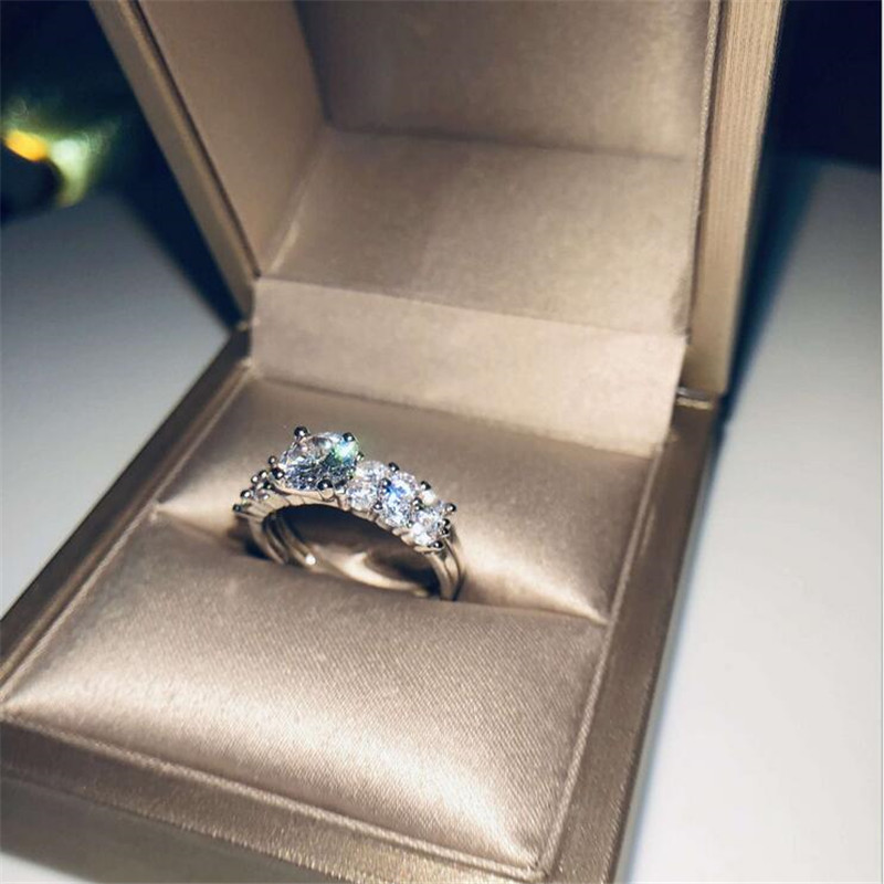 Victoria Wieck Couple Rings Luxury Jewelry 925 Sterling Silver Round Cut White Topaz CZ Diamond Gemstones Women Wedding Bridal Ring Set Gift