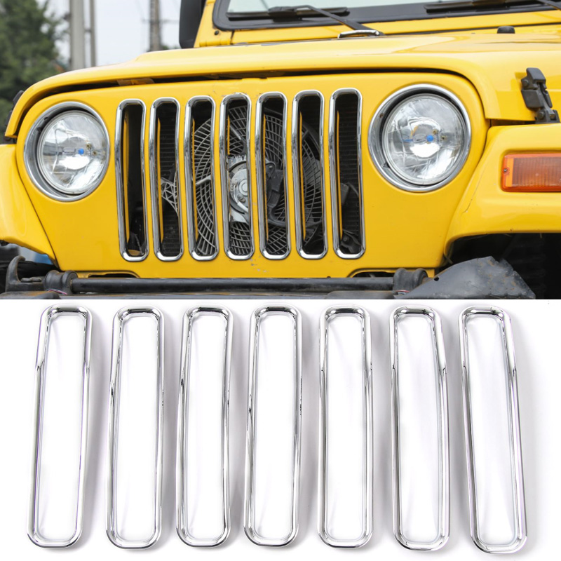 Chrome ABS Front Grille Inserts Trim Front Grill Slots For Jeep Wrangler TJ 1997-2006 Second Generati