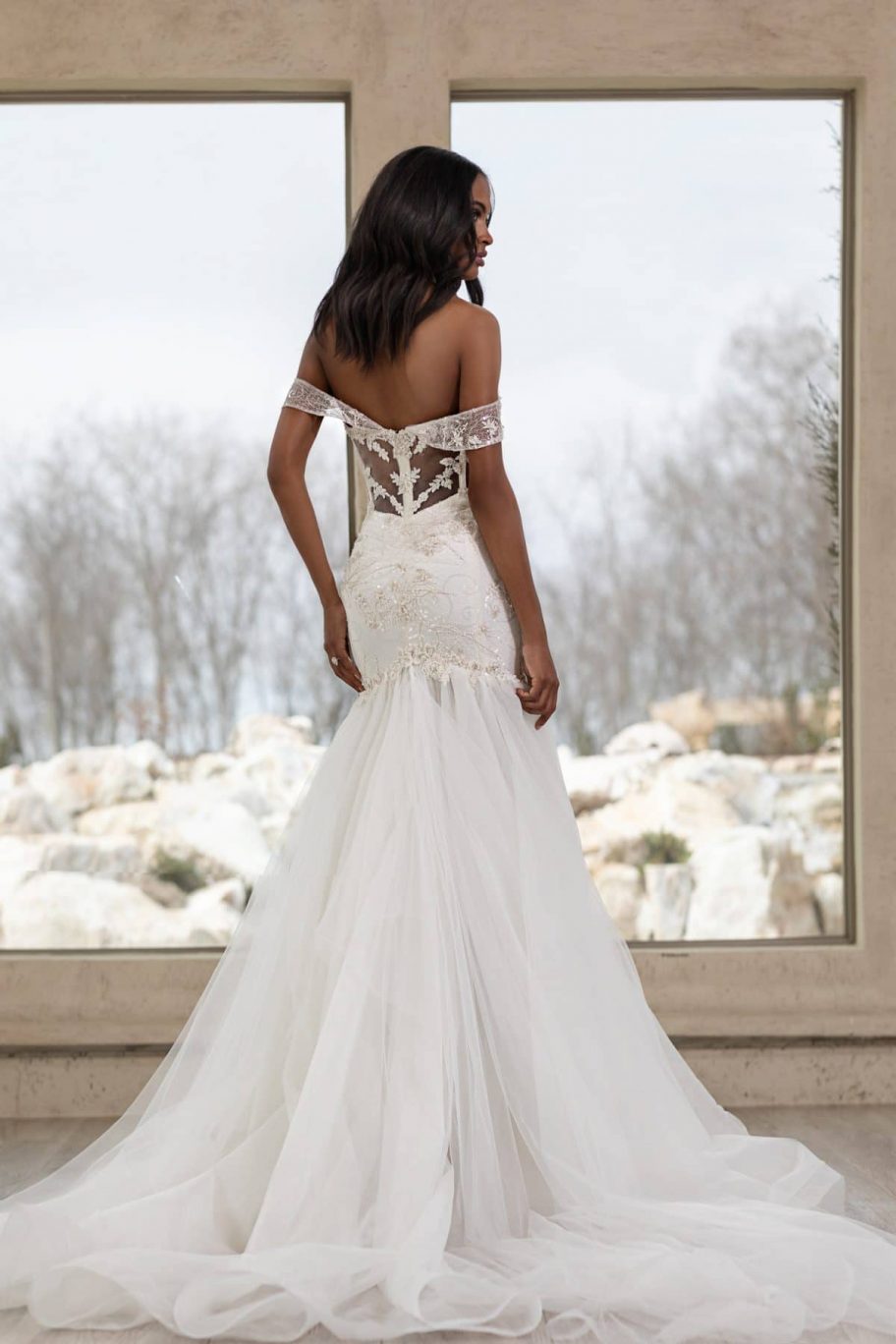 Naama & Anat Mermaid Wedding Dresses Off The Shoulder Satin Appliques Beads Beach Wedding Dress Sweep Train Country Bridal Gowns