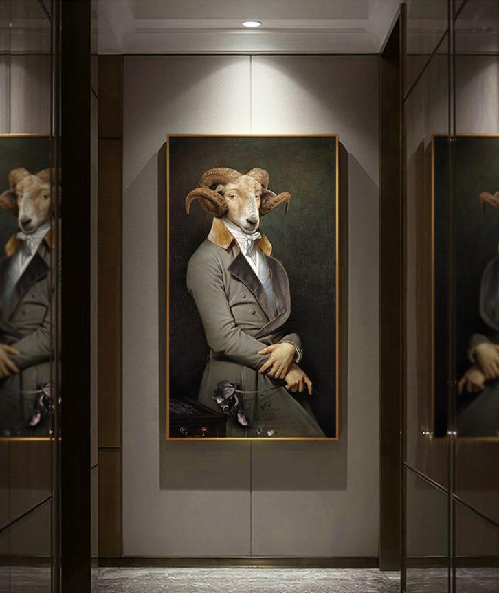 Retro Nostalgia Gentleman Oil Paintings Wall Art Animal Posters and Prints Fashion Canvas Painting for Living Room Home Decor