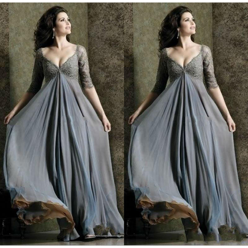 Elegant Maternity Evening Dresses Plus Size V Neck A Line Full Length Half Sleeve Prom Dresses Mother of the Bride Gowns