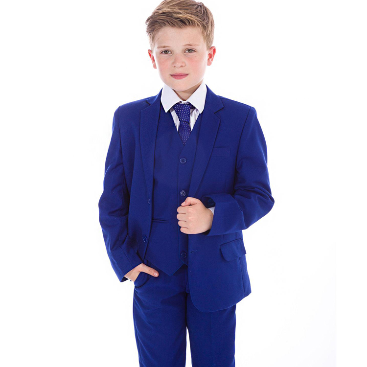 2019 Royal Blue Boys Wedding Suits 3 Piece Notched Lapel Flower Boys Groom Tuxedos Kids Formal Wear Clothing