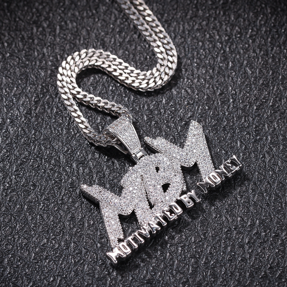 Men's Hip Hop Letter MBM Pendant Creative TopBling White Zirconia Pendant Necklace Charm Pendants Rap Jewelry