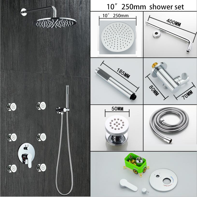 Bathroom conceal in wall shower set with 200/250/300mm brass big shower head 6 pcs 2 inches massage jets and hand shower
Bathroom conceal in wall shower set with 200/250/300mm brass big shower head 6 pcs 2 inches massage jets and hand shower