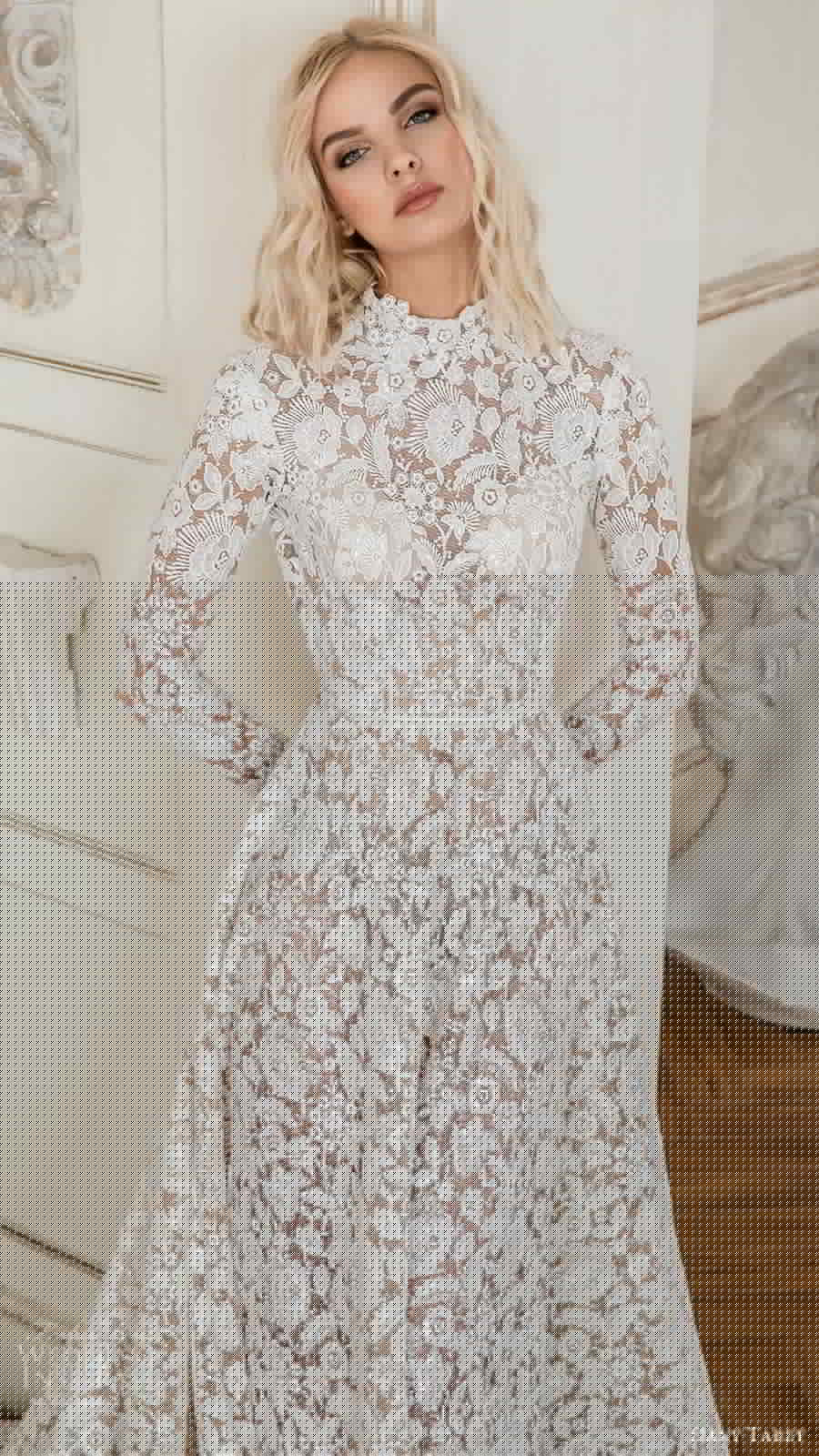 Lace Long Sleeve Wedding Dresses Applique A Line High Neck Hollow Back Boho Wedding Dress Sweep Train Bridal Gowns Robes De Mariée